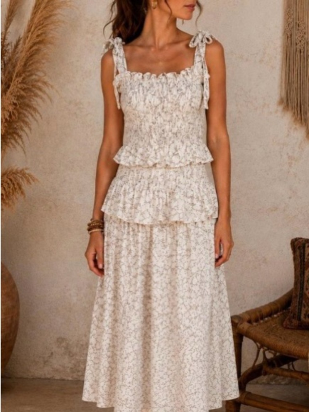 House of Harlow 1960 linen tiered midi dress